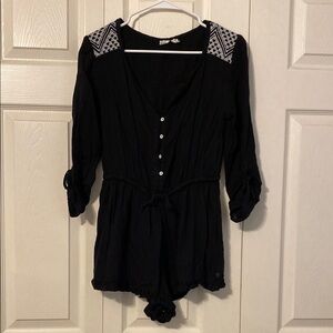 Roxy Black and White Romper with Lace Panels